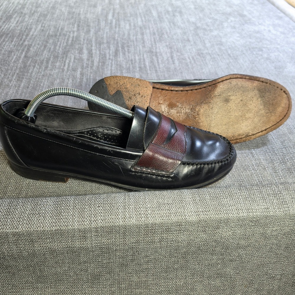 Cole‎ Haan Penny Loafers Mens 11 D Black Burgundy Two Tone Leather 131177